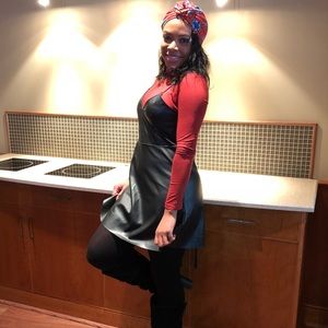 Black faux leather little black dress (Large)